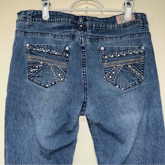 Women’s Y2K Bling Details Diamond Saza Brand Denim Blue Skinny Jeans Size: 15 - Picture 14 of 15